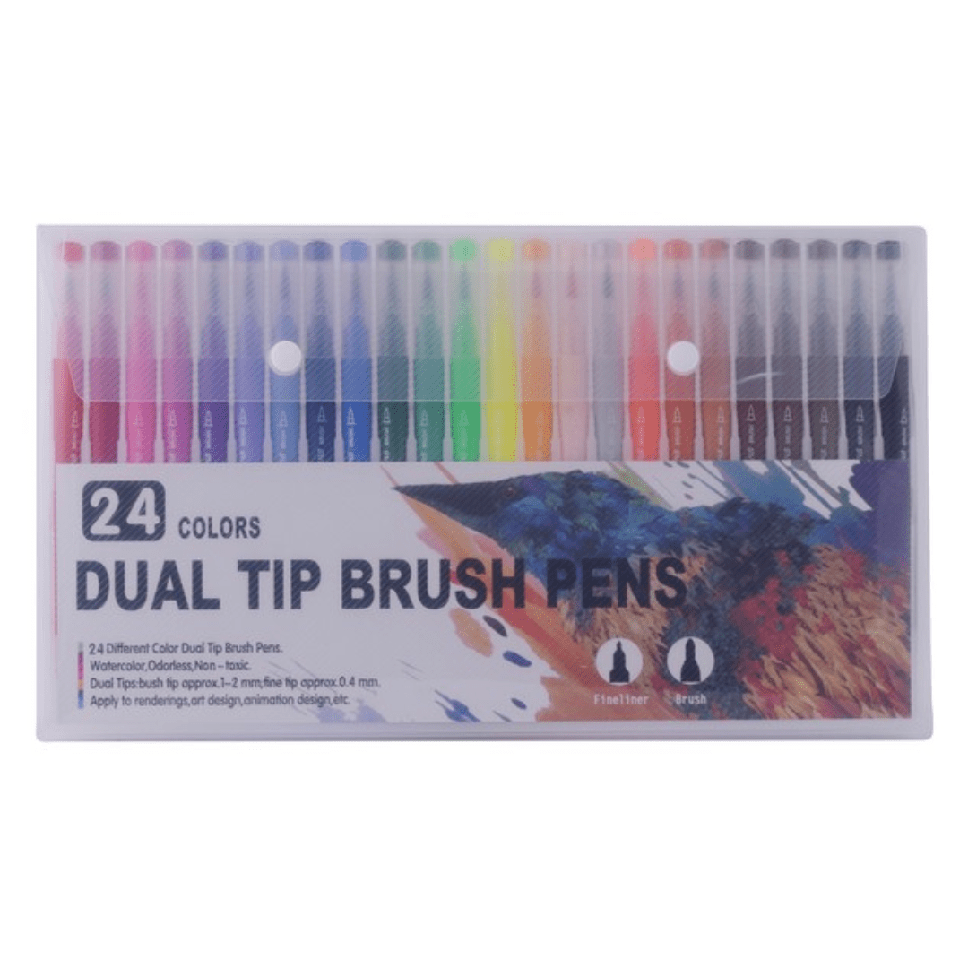 24 - Piece Dual Tip Brush Pen Set - Retail Therapy Online