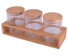 3pc Bamboo Storage Jars & Stand - Retail Therapy Online