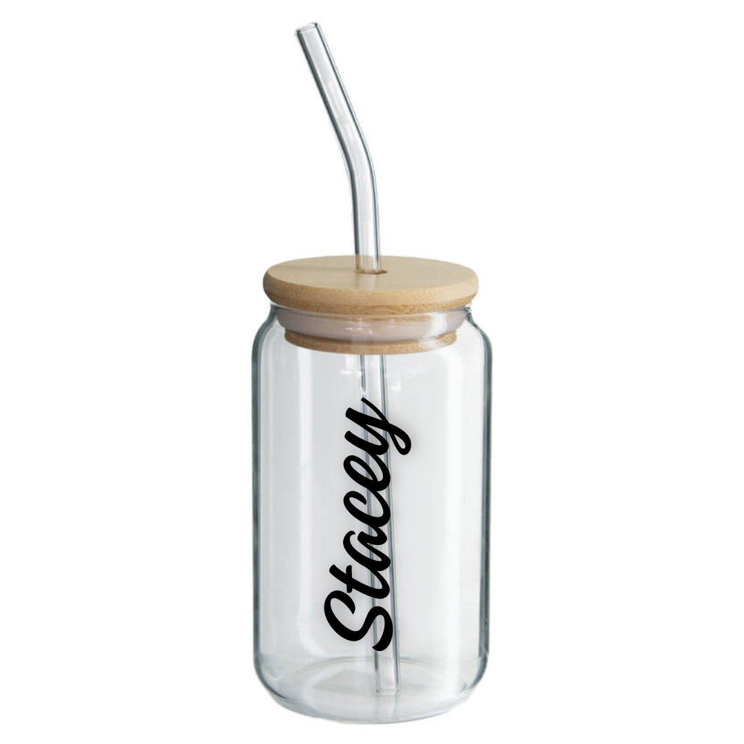 Drinking Glass Jar & Bamboo Lid - 350ml - Retail Therapy Online