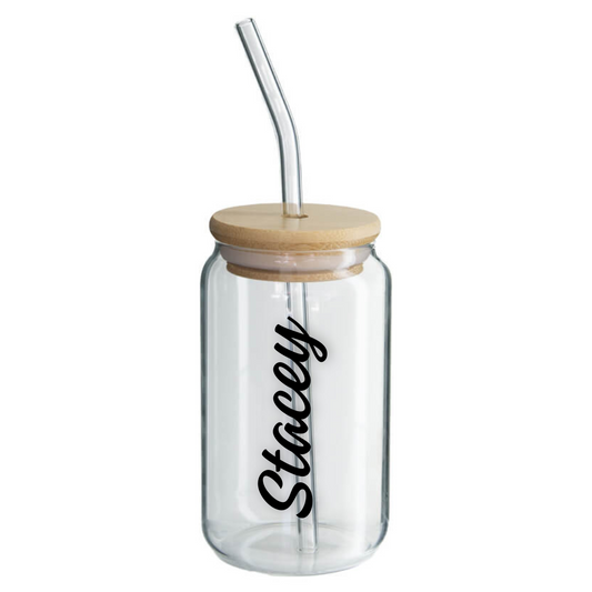 Drinking Glass Jar & Bamboo Lid - 350ml - Retail Therapy Online