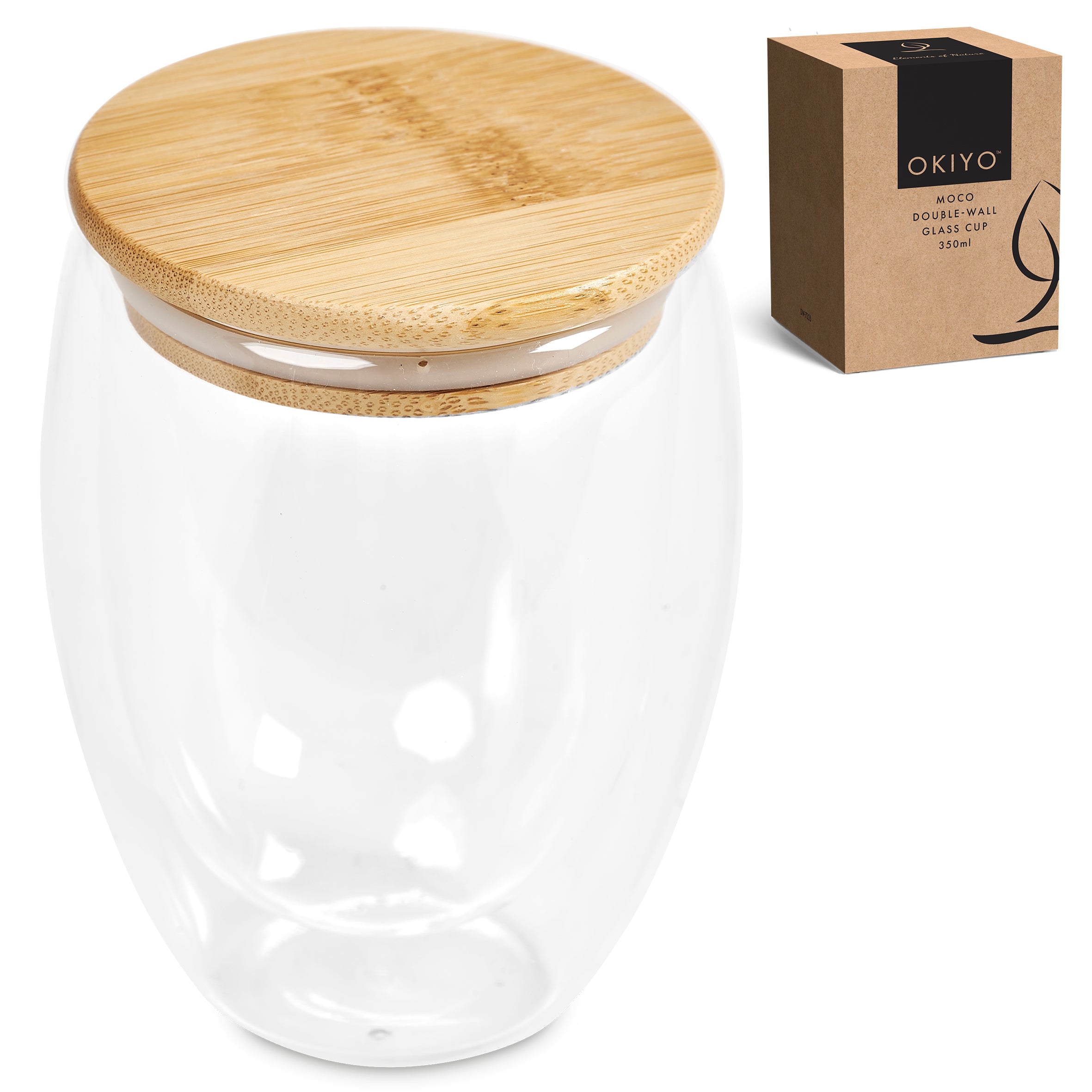 Okiyo Moco Double-Wall Glass Cup & Bamboo Lid