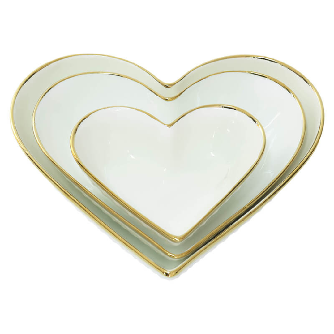 Heart Gold Rim Serving Bowls - Set of 3