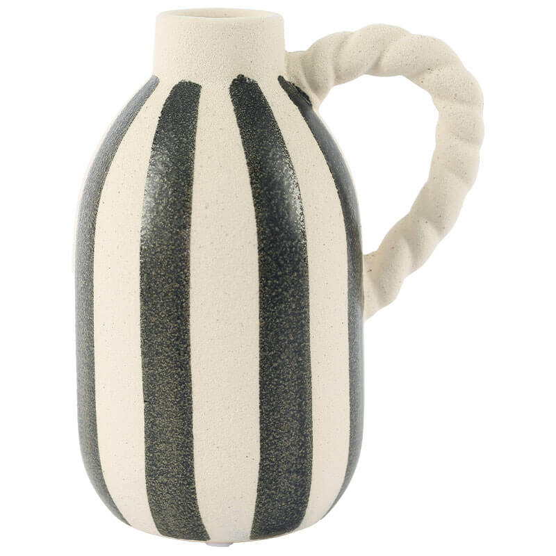 Ceramic Stripe Vase with Rope Detail Handle