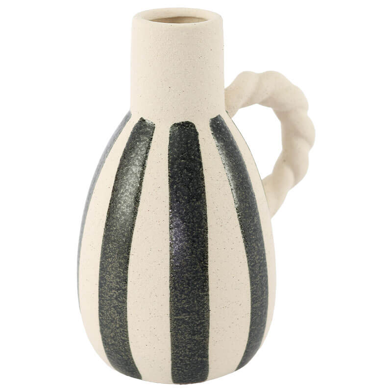 Ceramic Stripe Vase with Rope Detail Handle