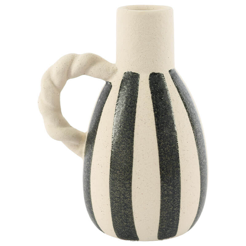 Ceramic Stripe Vase with Rope Detail Handle