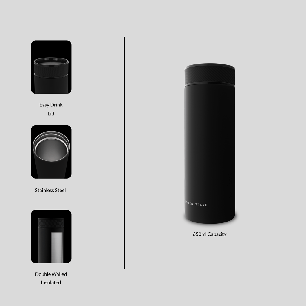 Boden Stark S/S Double Wall Insulated Travel Flask - 650ml - Retail Therapy Online