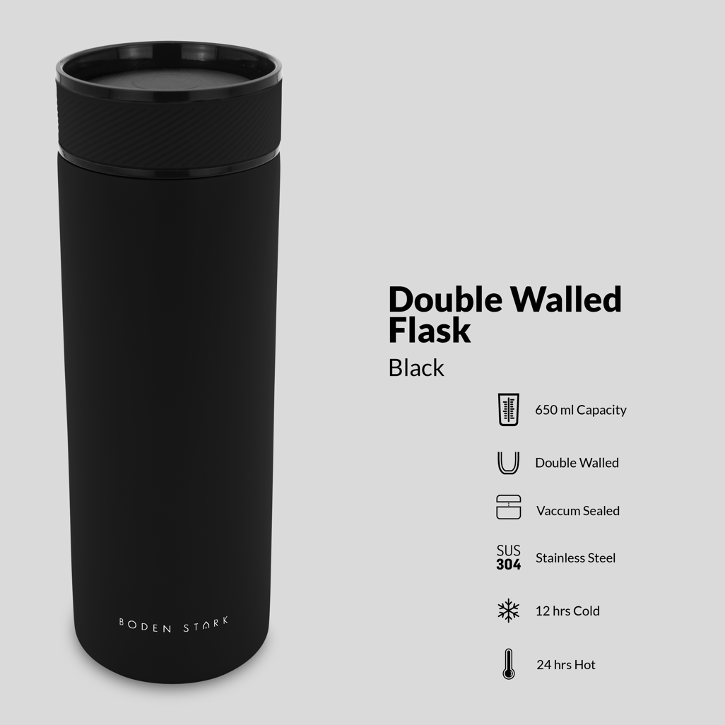Boden Stark S/S Double Wall Insulated Travel Flask - 650ml - Retail Therapy Online