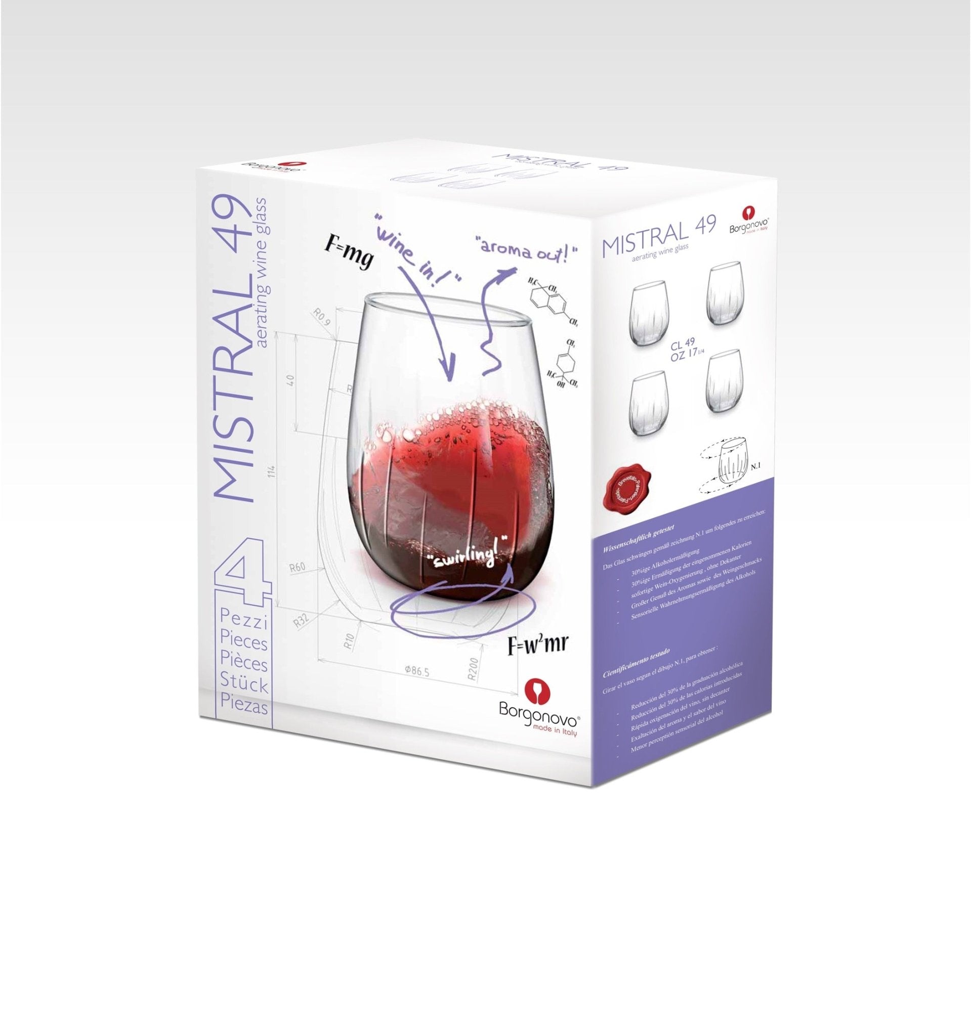 Borgonovo Mistral Wine Aerating Stemless Glasses - Set of 4 - Retail Therapy Online