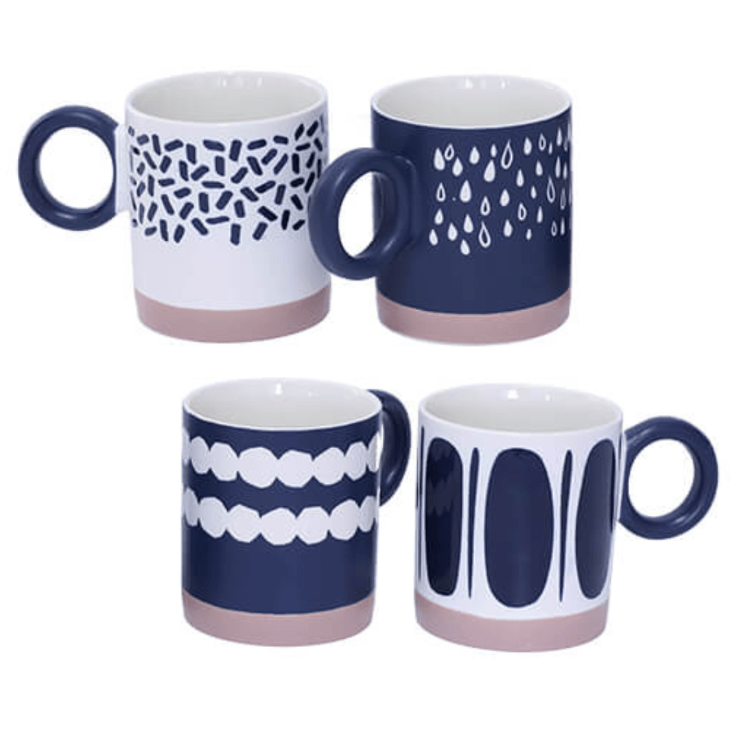 Ceramic Navy / White Coffee Mugs 400ml - Set of 4 - Retail Therapy Online