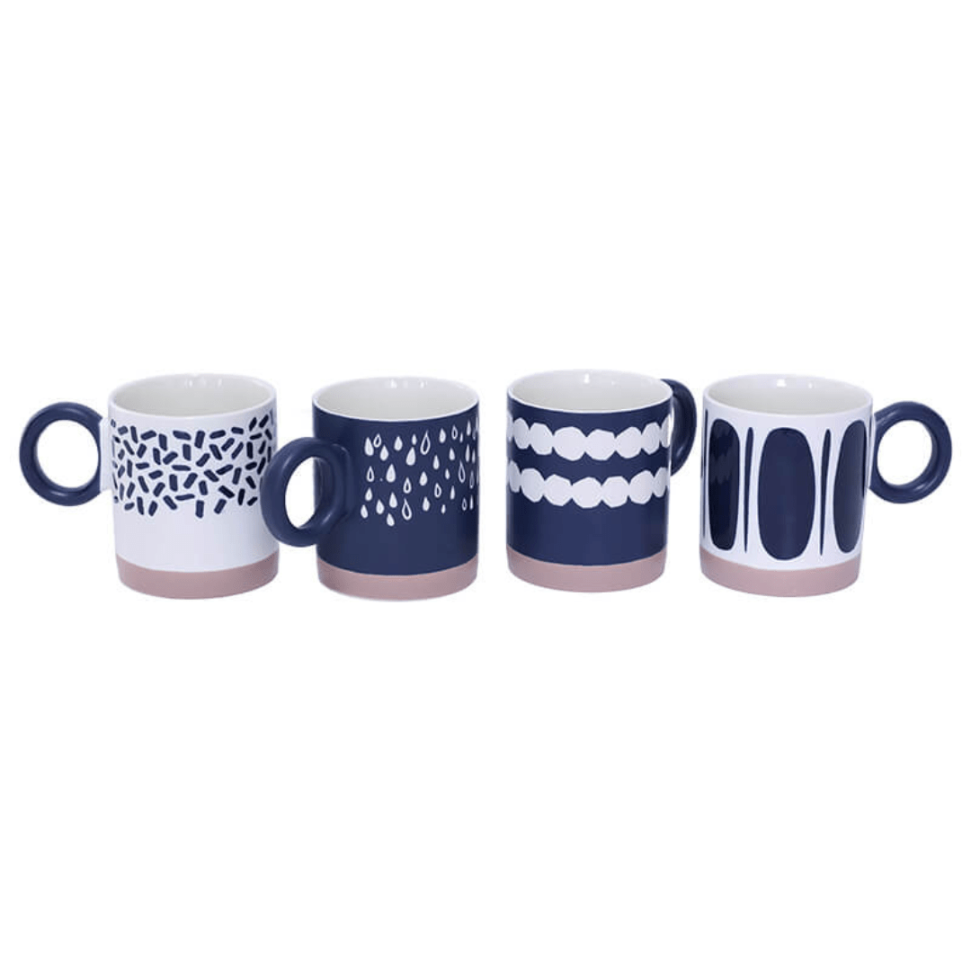 Ceramic Navy / White Coffee Mugs 400ml - Set of 4 - Retail Therapy Online