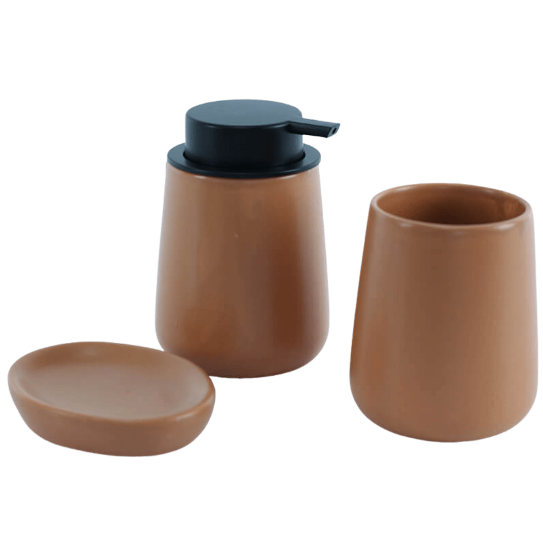 Ceramic Terracotta Bathroom Accessory Set - 3pc - Retail Therapy Online