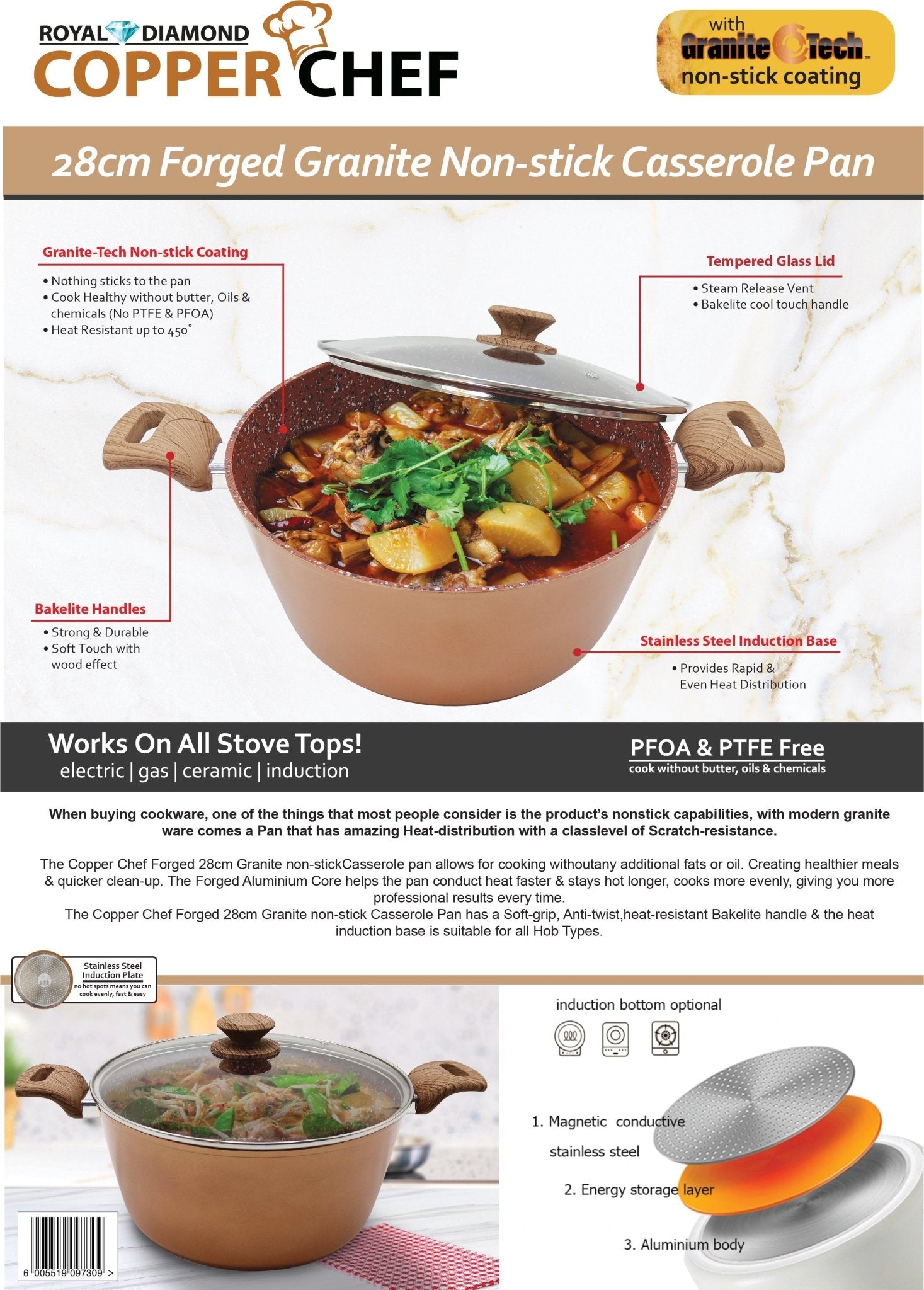 Copper Chef Non Stick 28cm Casserole Pot - Retail Therapy Online