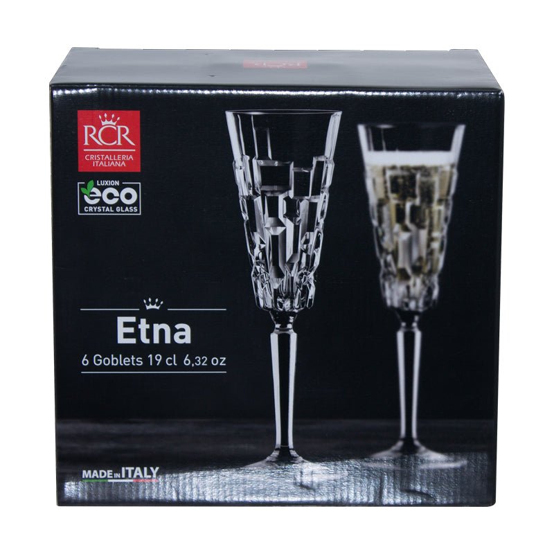 Etna Champagne Flute Crystal Glasses - Set of 6 - Retail Therapy Online