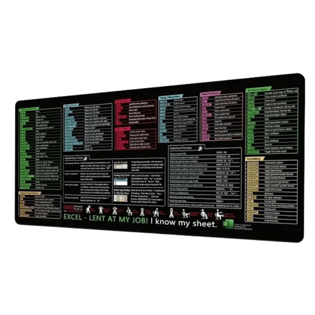 Excel Cheat Sheet Desk Mat / Mousepad XL - Retail Therapy Online
