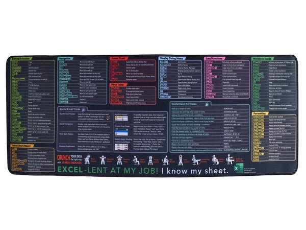 Excel Cheat Sheet Desk Mat / Mousepad XL - Retail Therapy Online