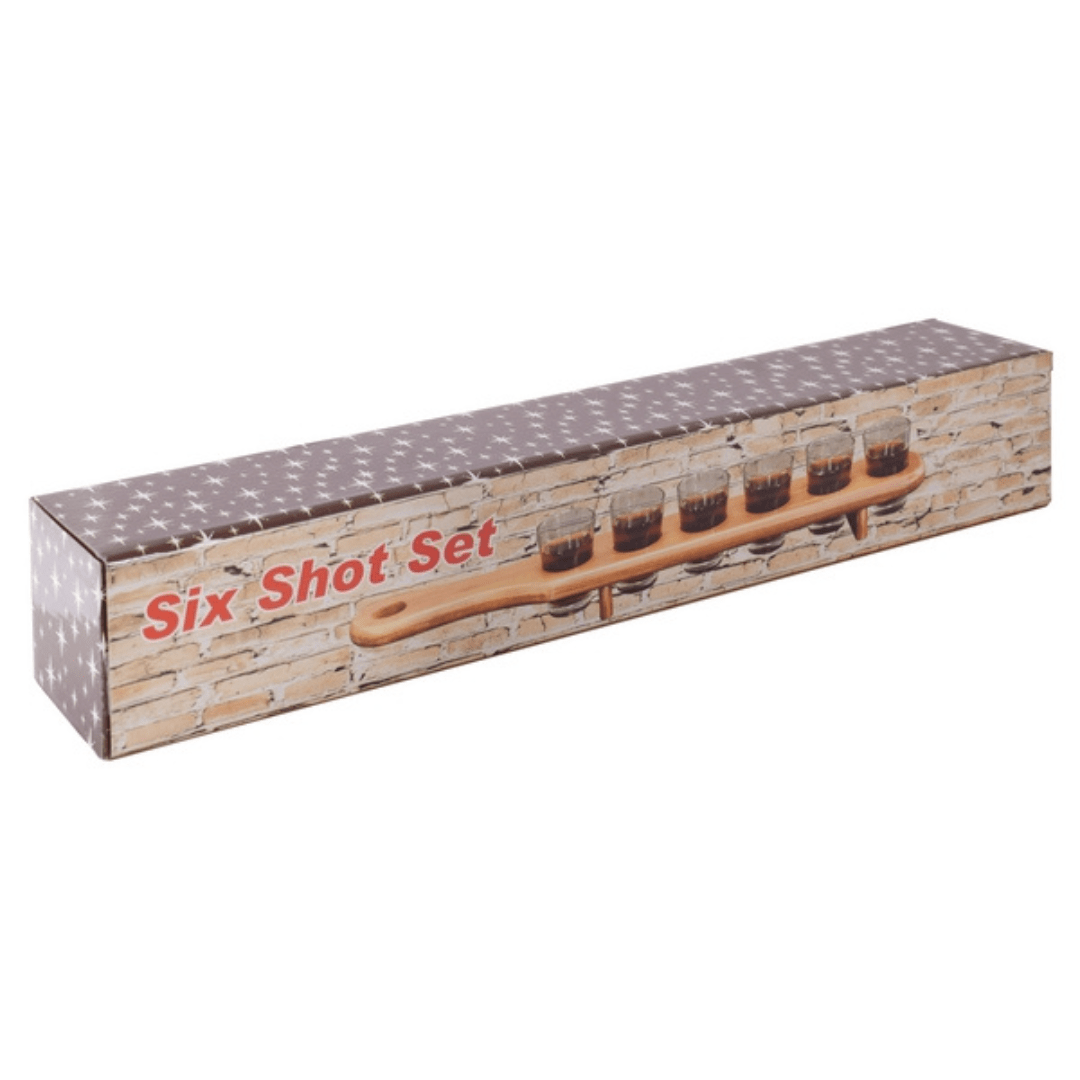 Glass Shot Glasses & Wood Serving Paddle - Retail Therapy Online