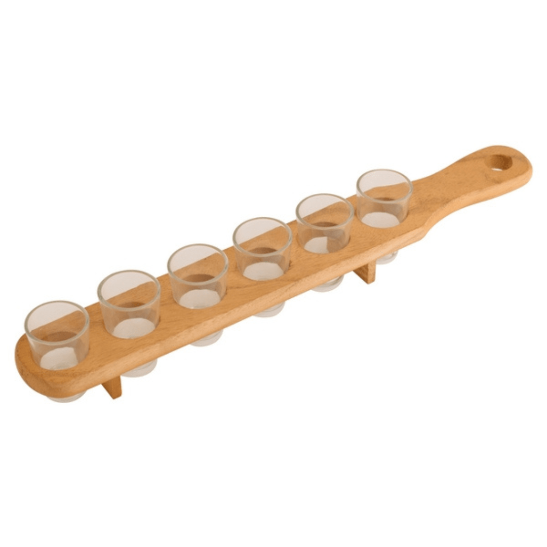 Glass Shot Glasses & Wood Serving Paddle - Retail Therapy Online