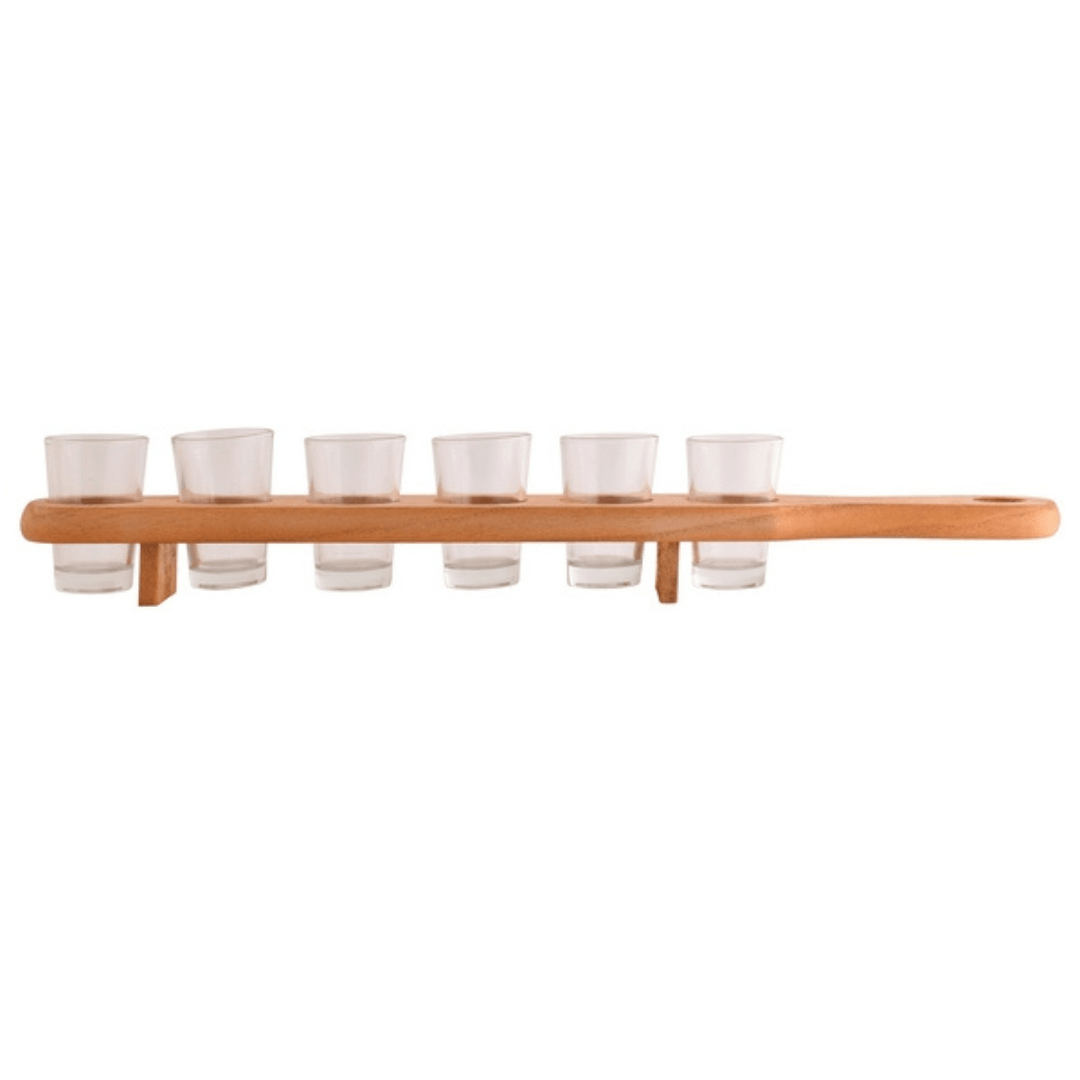 Glass Shot Glasses & Wood Serving Paddle - Retail Therapy Online