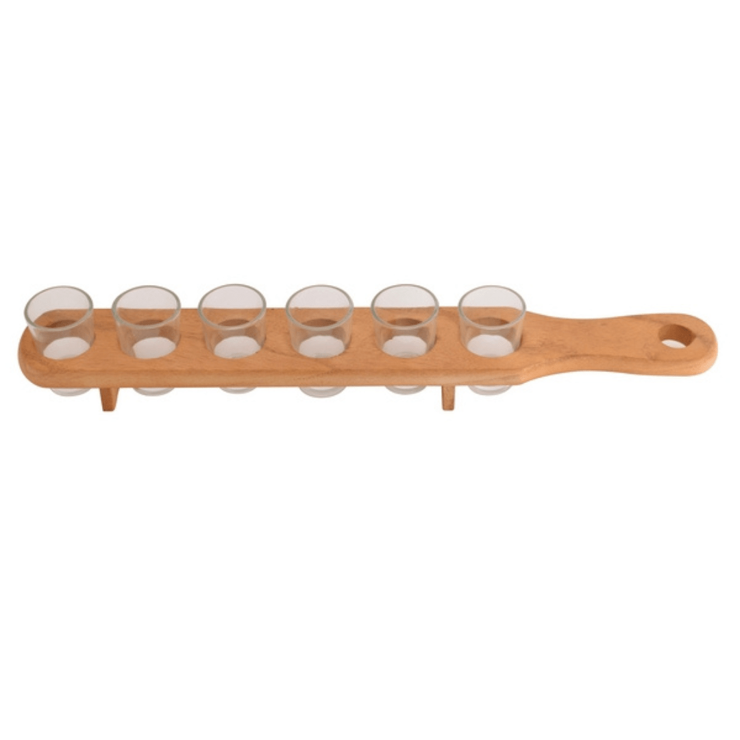Glass Shot Glasses & Wood Serving Paddle - Retail Therapy Online