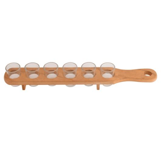 Glass Shot Glasses & Wood Serving Paddle - Retail Therapy Online