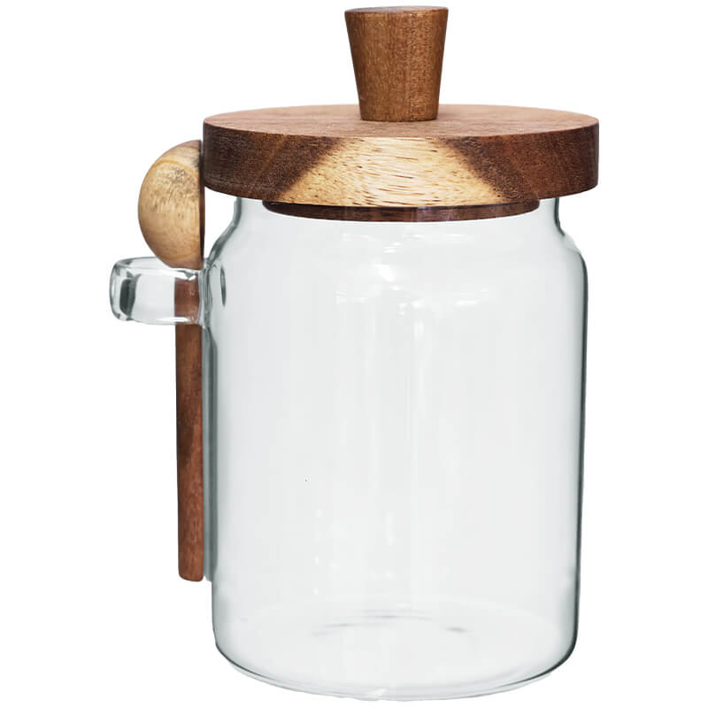 Luna Glass Jar with Wood Spoon/Lid - 570ml - Retail Therapy Online
