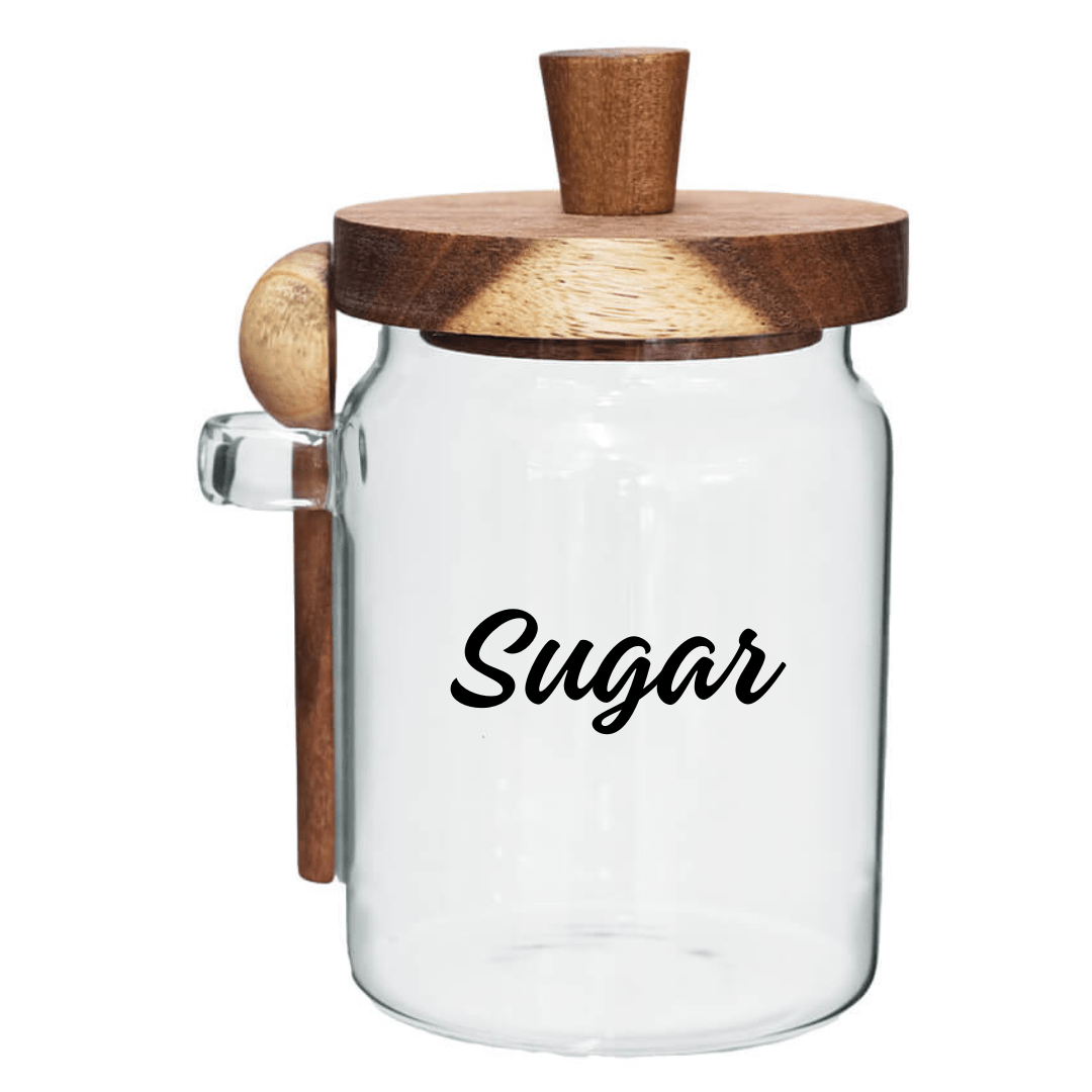 Luna Glass Jar with Wood Spoon/Lid - 570ml - Retail Therapy Online
