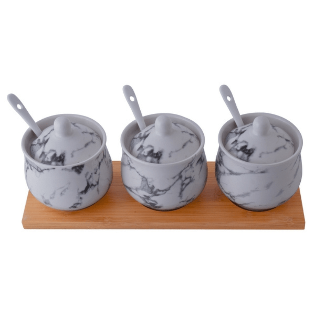 Marble Bamboo Canisters Set - Retail Therapy Online