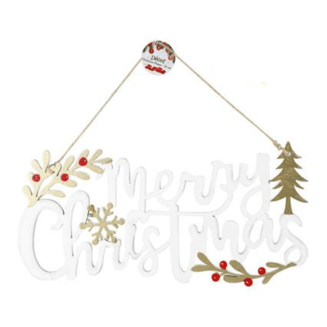 Merry Christmas Wood Plaque - 28cm - Retail Therapy Online