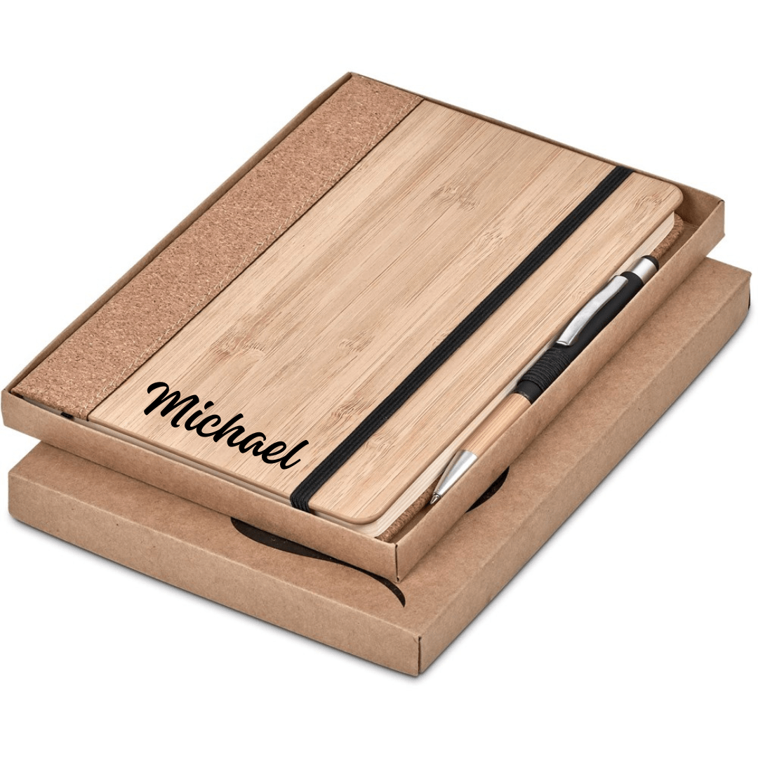 Okiyo Eri Bamboo & Cork Notebook Pen Set - Retail Therapy Online