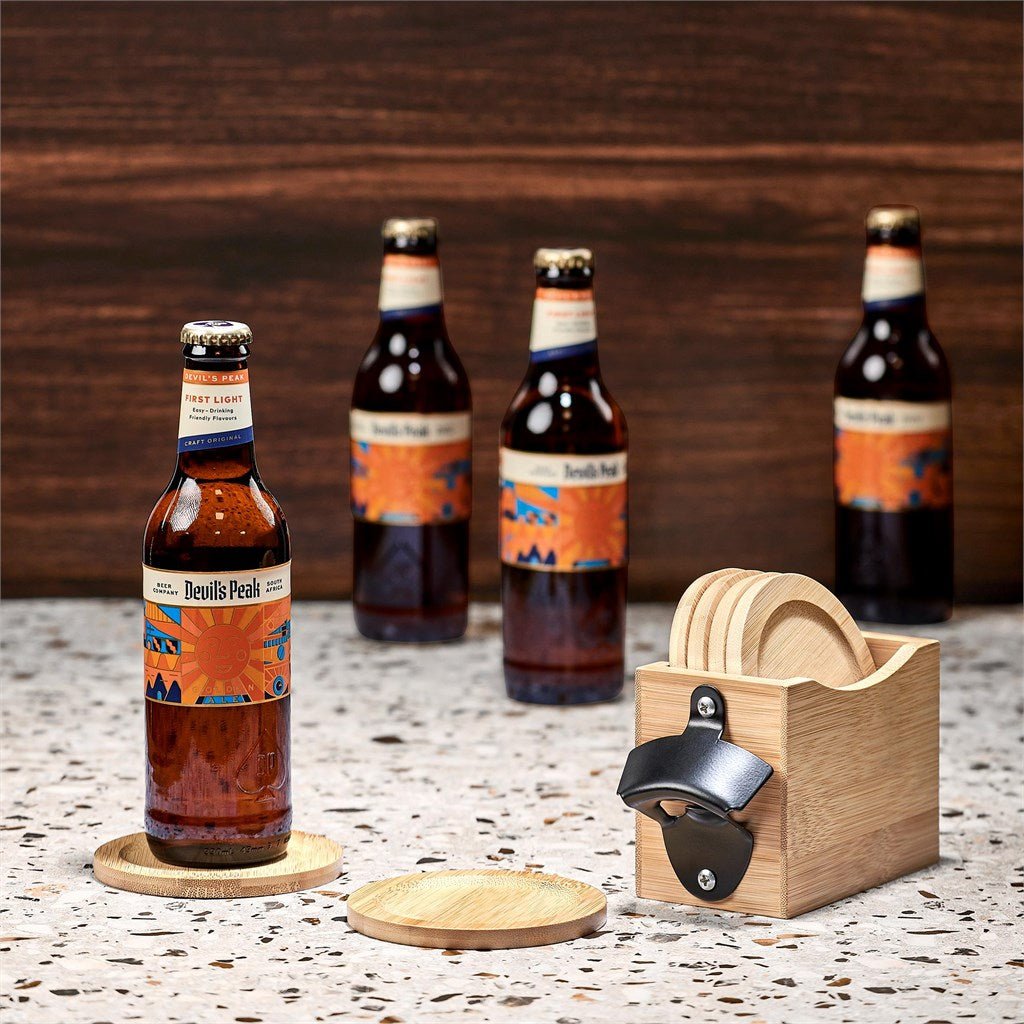 Okiyo Kanpai Bamboo Coaster & Bottle Opener Set - Retail Therapy Online