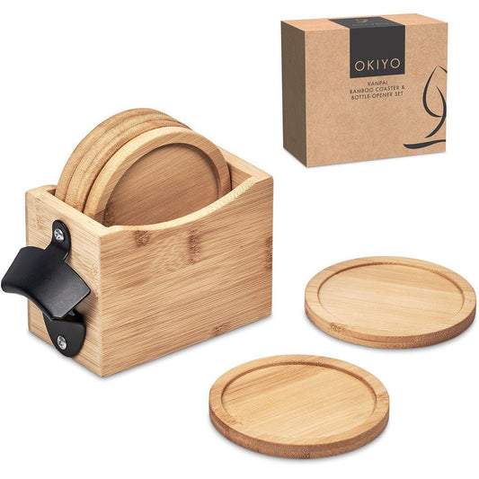 Okiyo Kanpai Bamboo Coaster & Bottle Opener Set - Retail Therapy Online