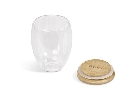 Okiyo Moco Double - Wall Glass Cup & Bamboo Lid - Retail Therapy Online