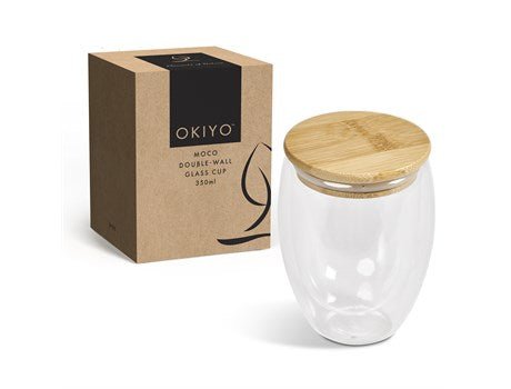 Okiyo Moco Double - Wall Glass Cup & Bamboo Lid - Retail Therapy Online