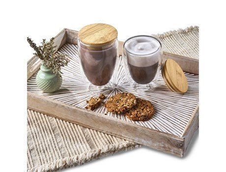 Okiyo Moco Double - Wall Glass Cup & Bamboo Lid - Retail Therapy Online
