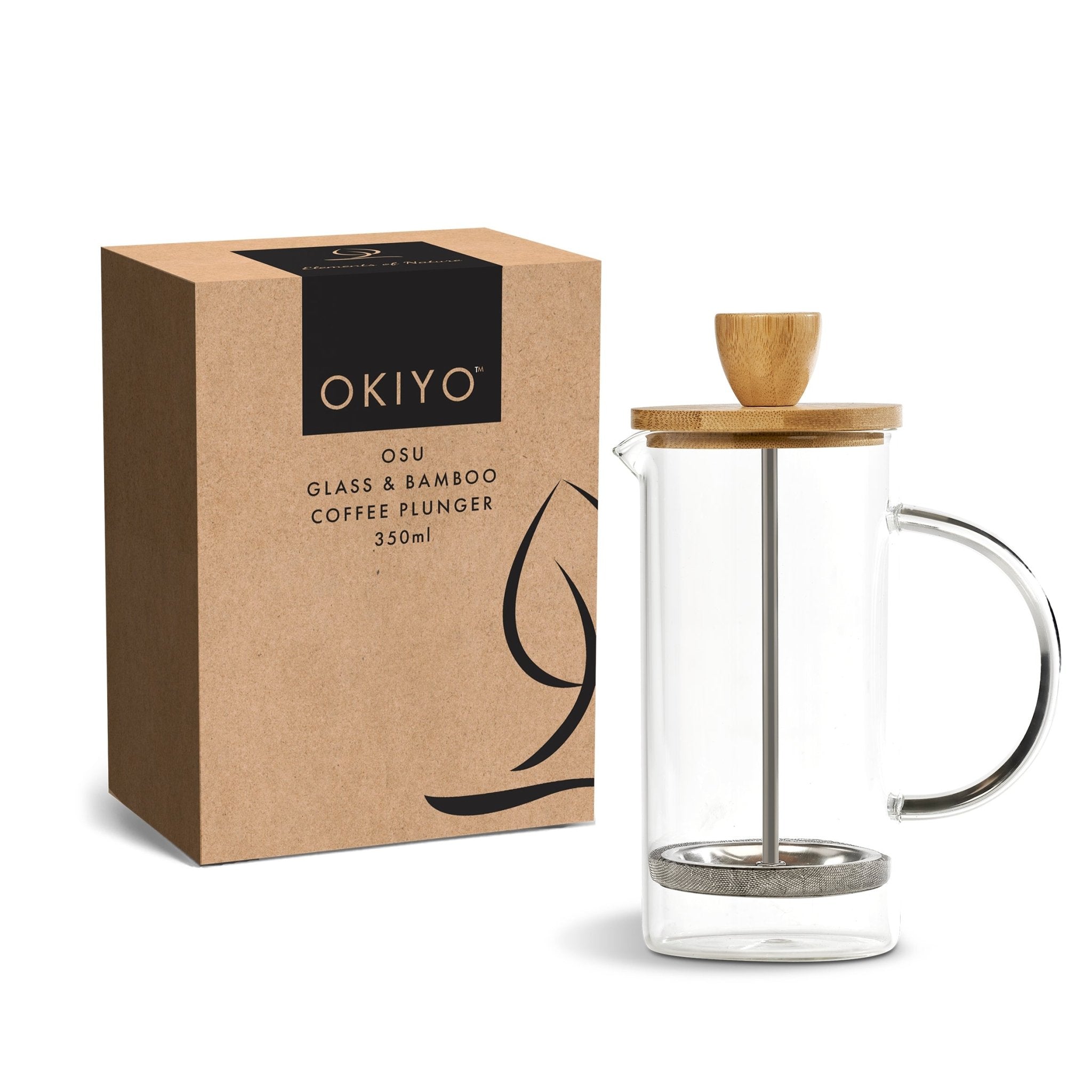 Okiyo Osu Glass & Bamboo Coffee Plunger - 350ml - Retail Therapy Online