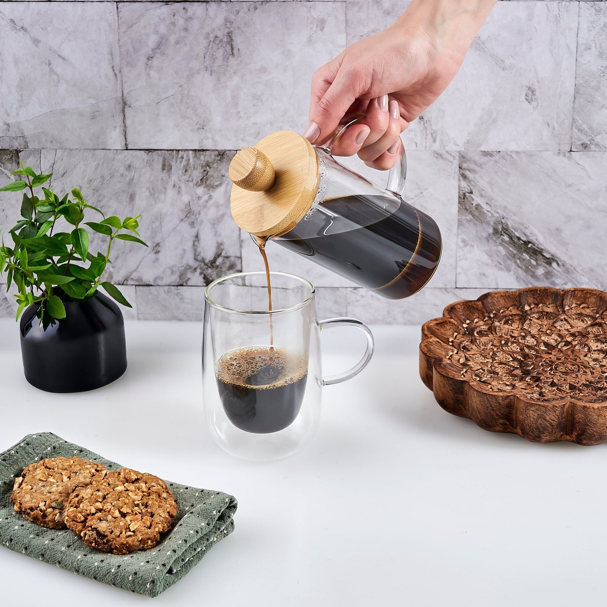 Okiyo Osu Glass & Bamboo Coffee Plunger - 350ml - Retail Therapy Online