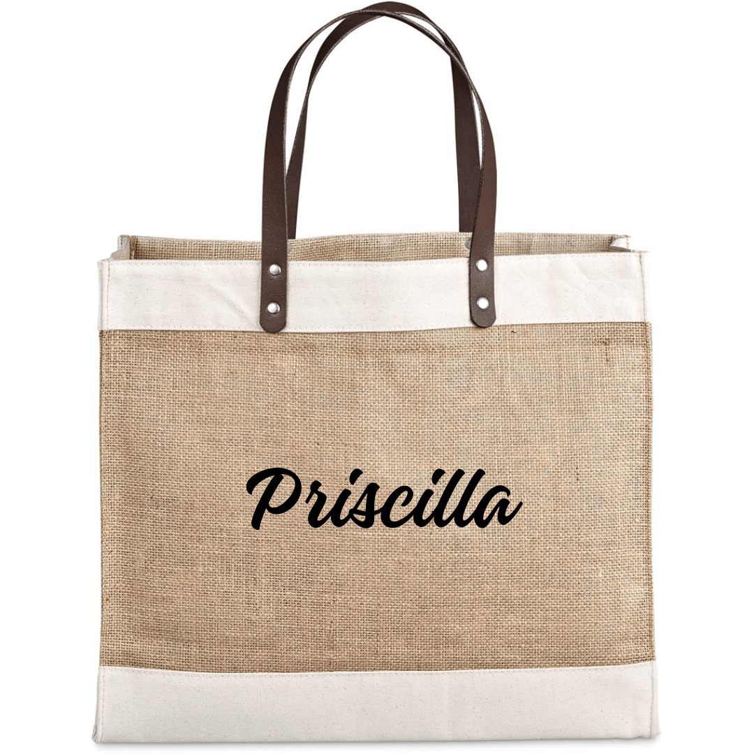 Okiyo Reza Jute & Cotton Tote with Leather Handles - Retail Therapy Online