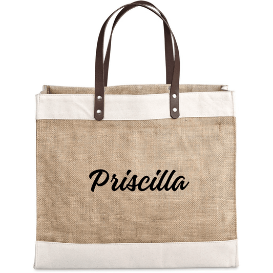 Okiyo Reza Jute & Cotton Tote with Leather Handles - Retail Therapy Online