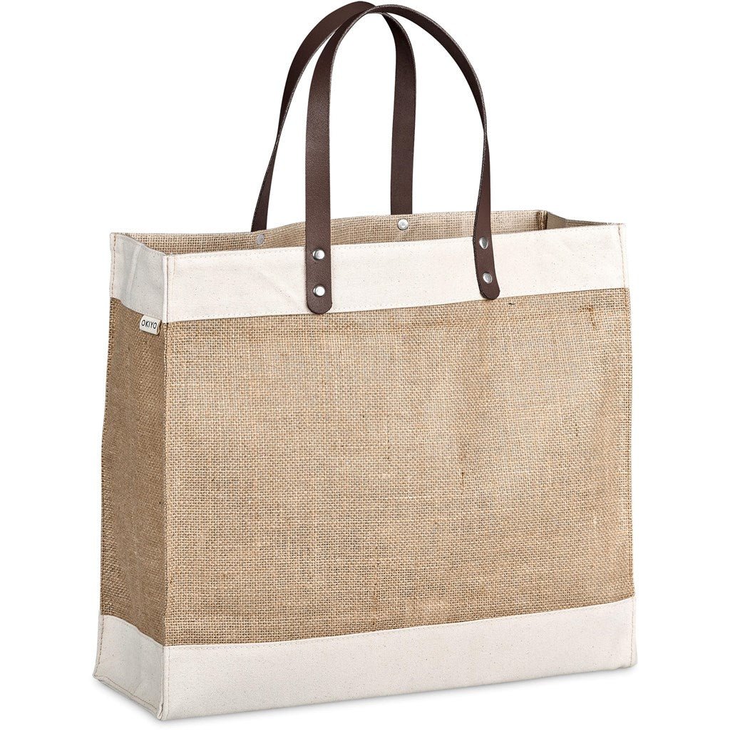 Okiyo Reza Jute & Cotton Tote with Leather Handles - Retail Therapy Online