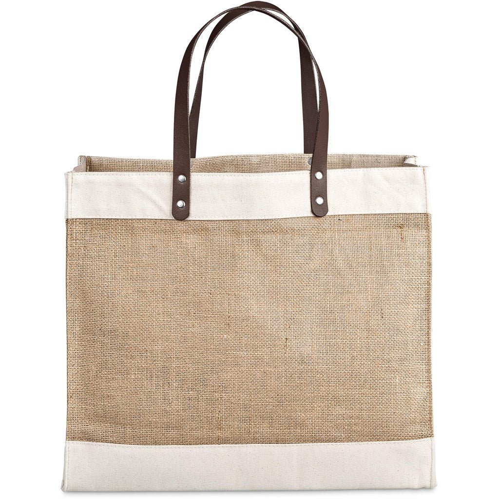 Okiyo Reza Jute & Cotton Tote with Leather Handles - Retail Therapy Online