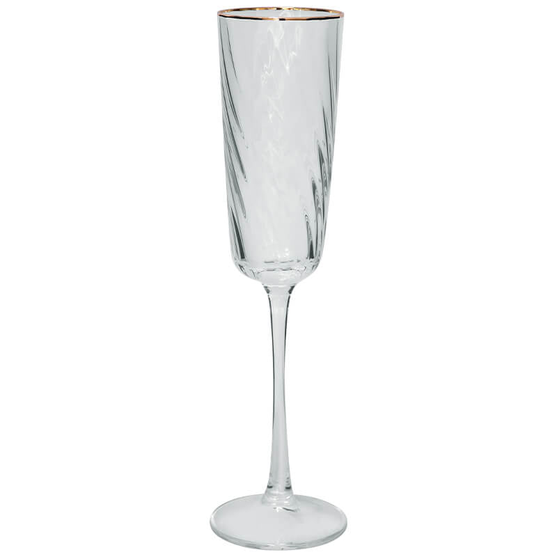 Optic Swirl Gold Rim Flute Champagne Glass 200ml - Set of 4 - Retail Therapy Online