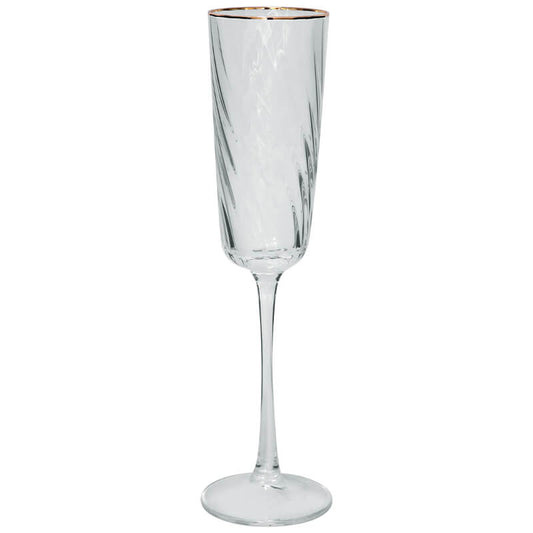 Optic Swirl Gold Rim Flute Champagne Glass 200ml - Set of 4 - Retail Therapy Online