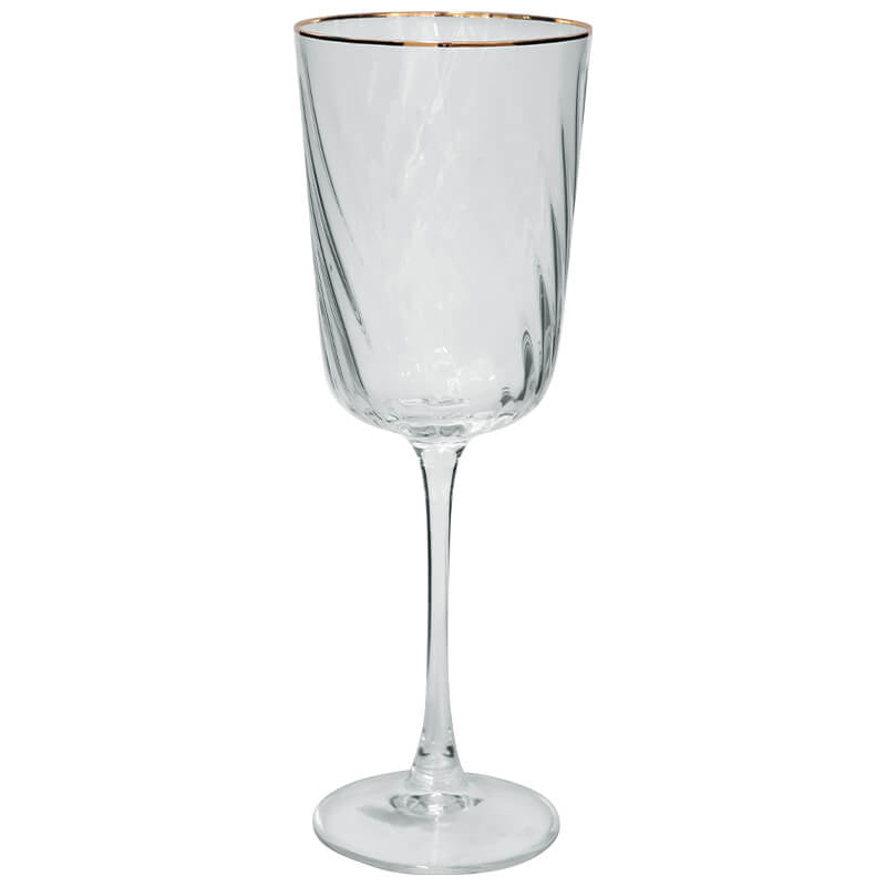 Optic Swirl Gold Rim Wine Glass 420ml - Set of 4 - Retail Therapy Online