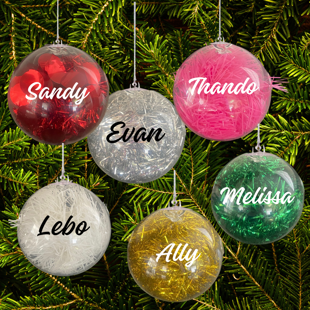 Personalised Festive Tinsel Plastic Bauble - 8cm - Retail Therapy Online