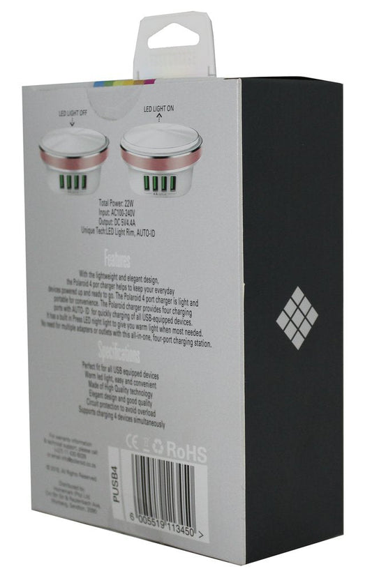 Polaroid LED Press Lamp With 4 Port USB - Retail Therapy Online