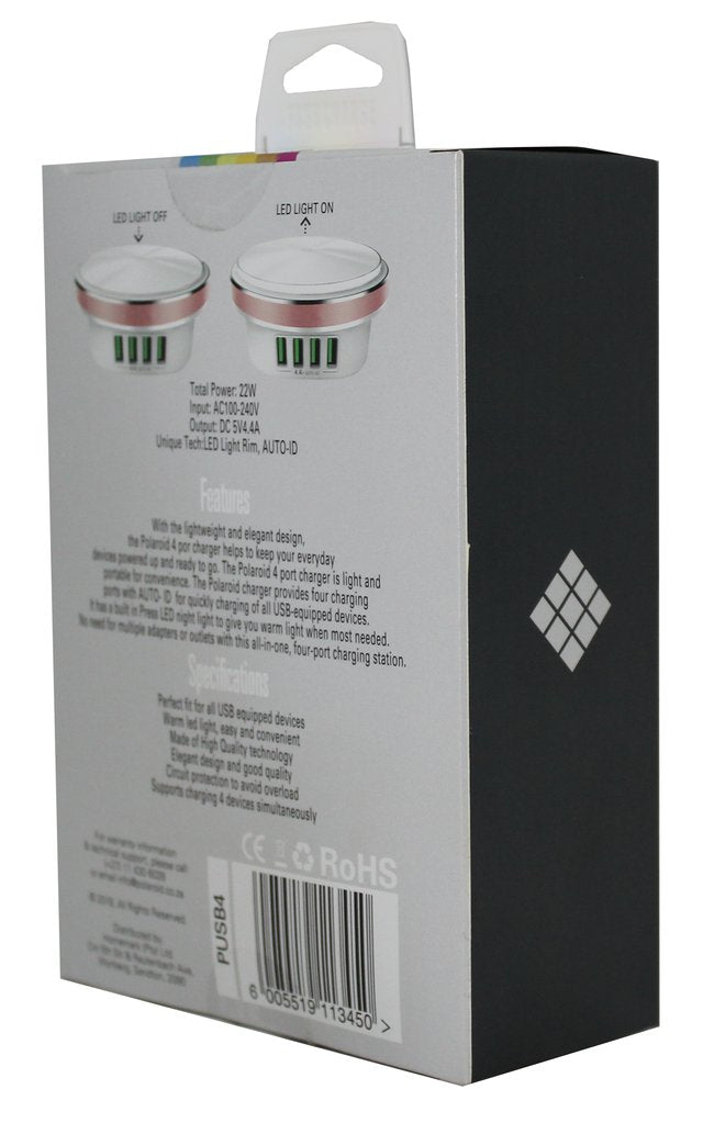 Polaroid LED Press Lamp With 4 Port USB - Retail Therapy Online