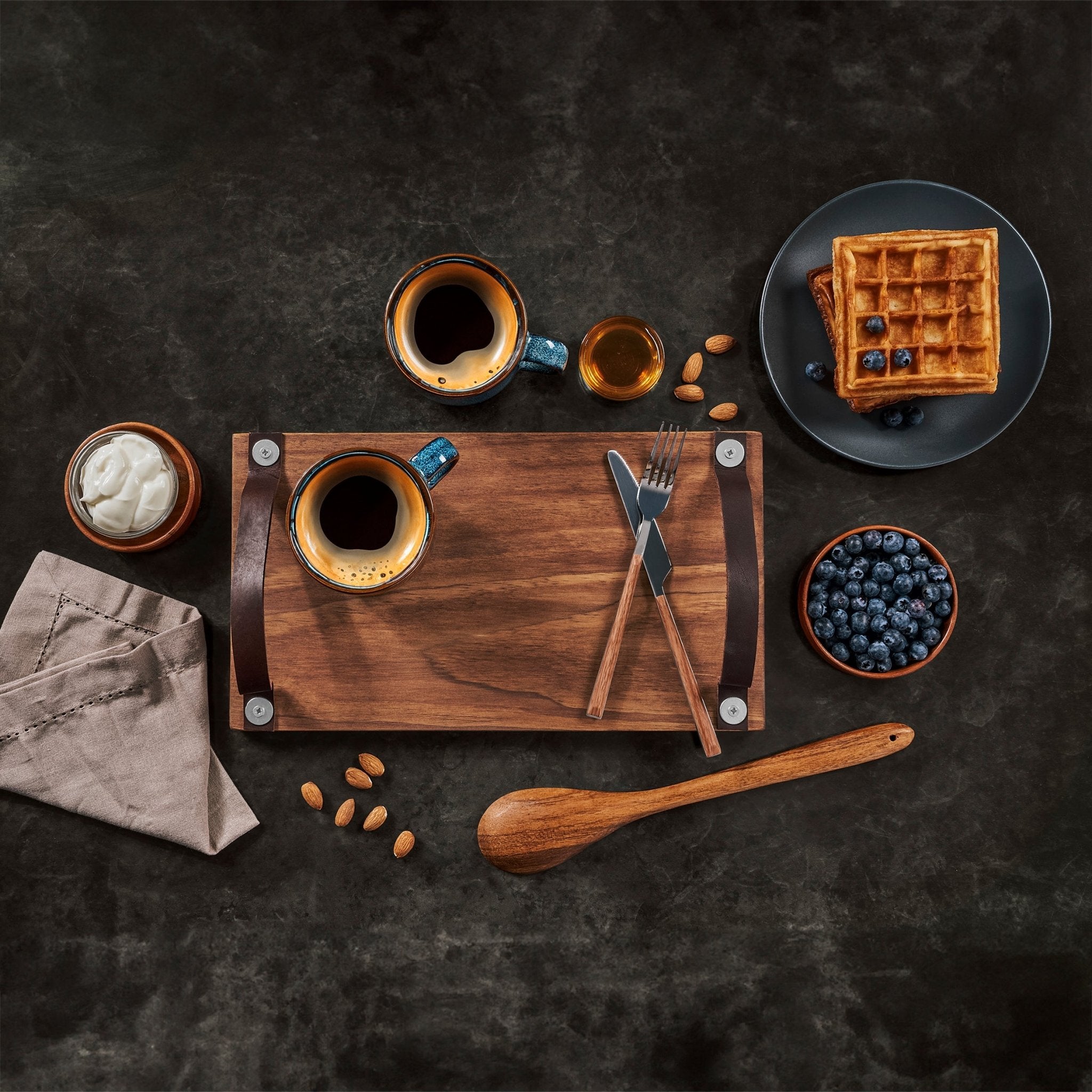 Serendipio Large Farm Style Wooden Tray with Leather Straps - Retail Therapy Online