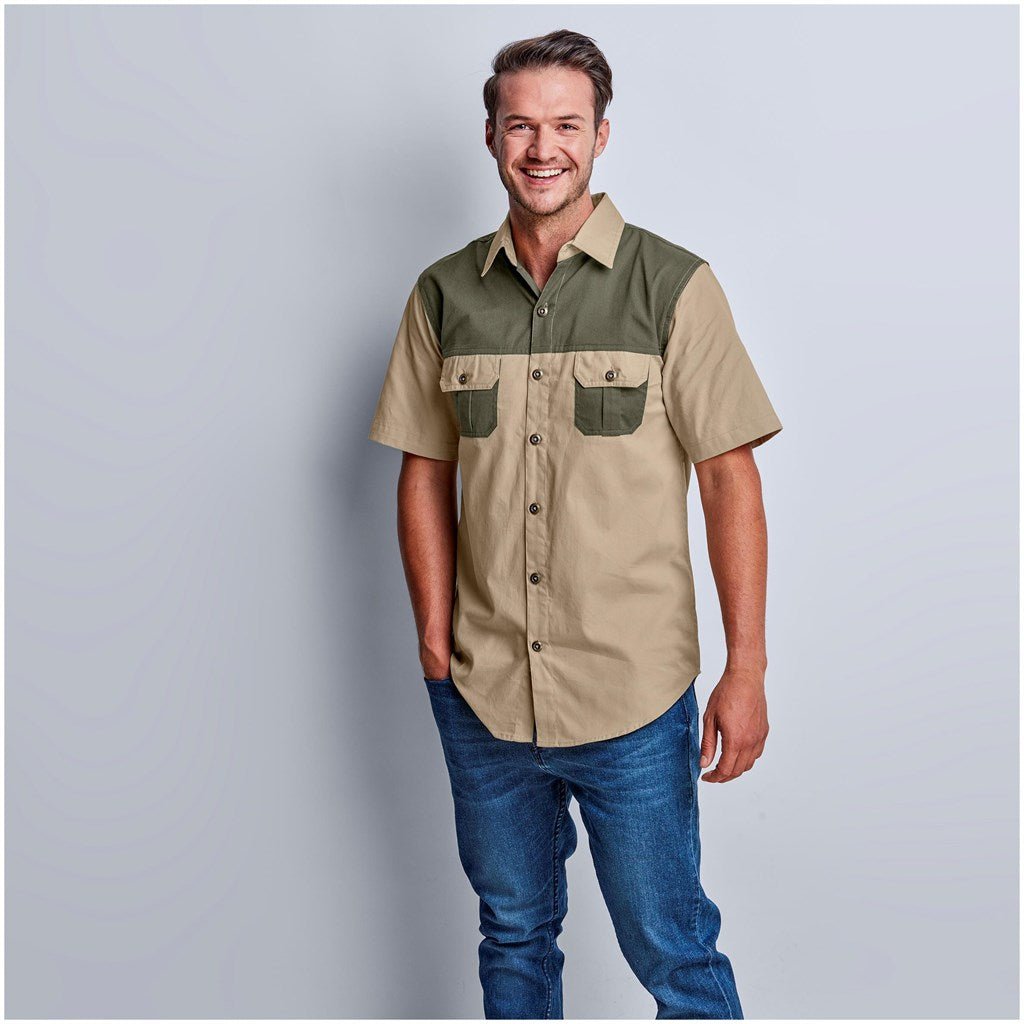 Short Sleeve Serengeti 2 Tone Bush Shirt - Mens - Retail Therapy Online