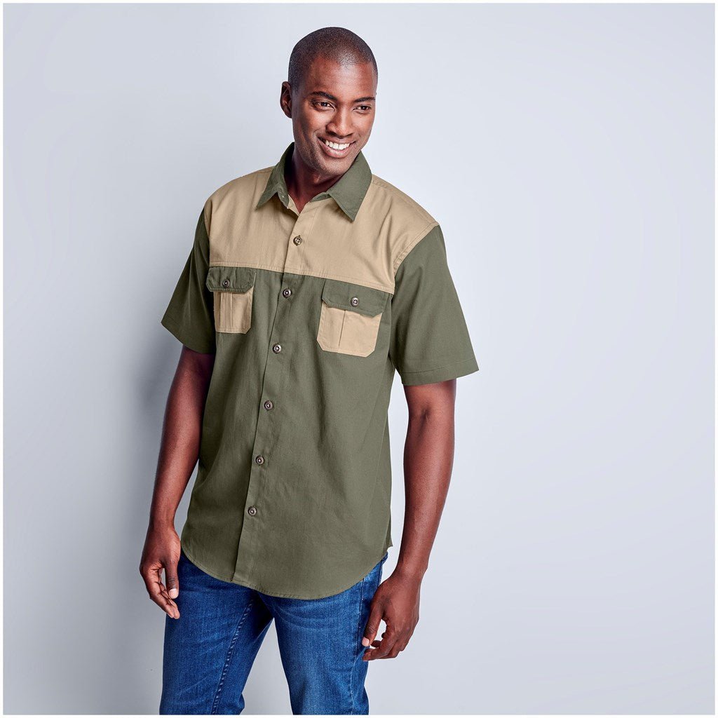 Short Sleeve Serengeti 2 Tone Bush Shirt - Mens - Retail Therapy Online
