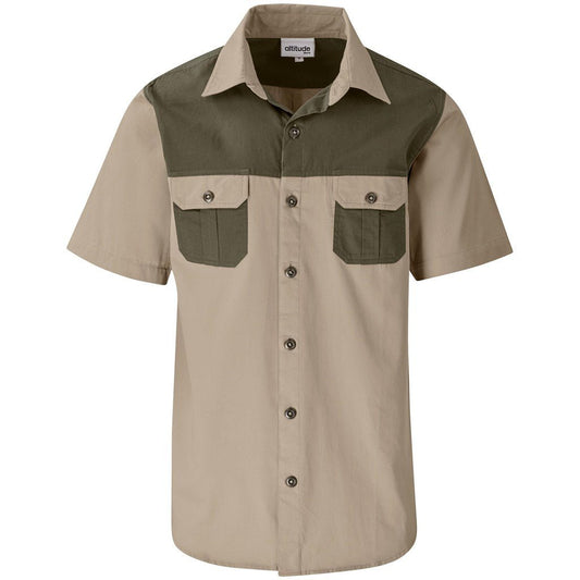 Short Sleeve Serengeti 2 Tone Bush Shirt - Mens - Retail Therapy Online
